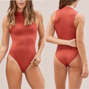 GIRLFRIEND COLLECTIVE Econyl Orange High Neck Tank Top Bodysuit